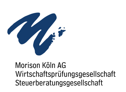 Logo der Morison Köln AG, Wirtschaftsprüfungs- und Steuerberatungsgesellschaft, in blauer Schrift auf weißem Hintergrund.