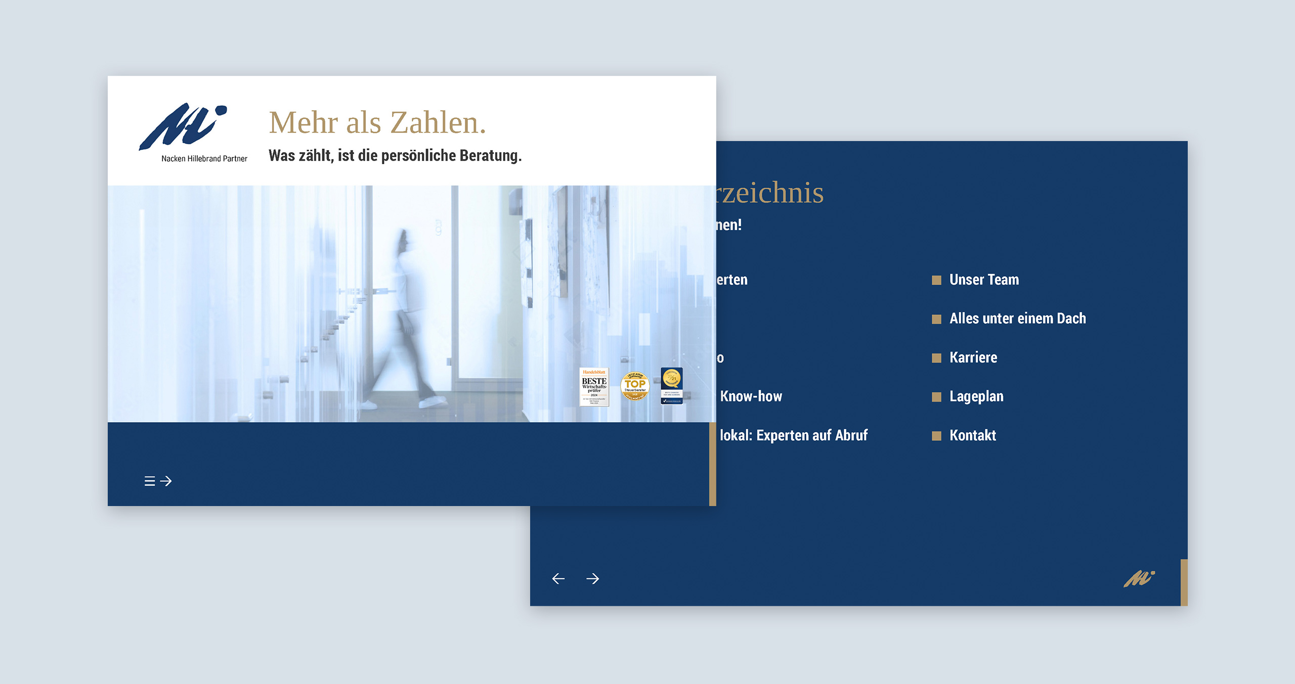 Die Website von Nicken Hillebrand Partner zeigt persönliche Beratung und Dienstleistungen in einem modernen Design.