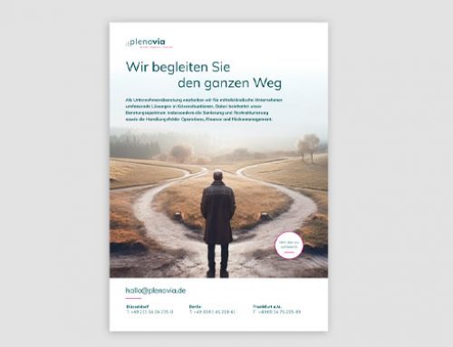 ple­no­via, Anzei­gen­mo­tiv „Wir beglei­ten Sie den ganzen Weg“ — Weggabelung