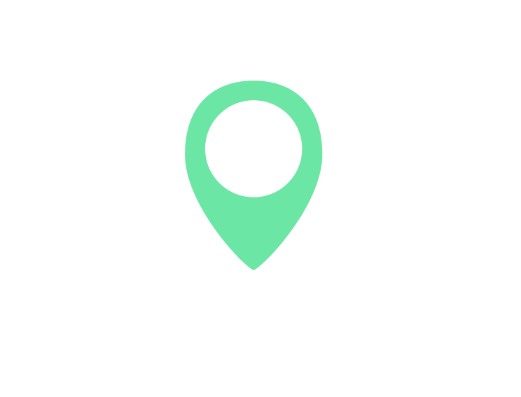 Ein grünes Standort-Symbol auf einem weißen Rechteck, das digitale Karten und Navigation darstellt.