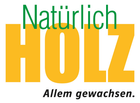 Das Logo zeigt den grünen Schriftzug Natürlich über dem großen gelben Wort HOLZ, ergänzt durch den schwarzen Slogan Allem gewachsen darunter.