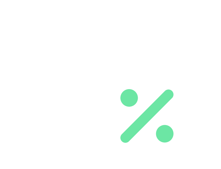 Percent Ein weißer Kreis auf schwarzem Hintergrund enthält die Zahl 50-70, daneben befindet sich ein großes, hellgrünes Prozentzeichen als grafisches Symbol.